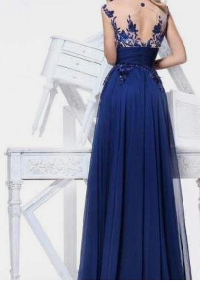 Royal Blue Chiffon Gown, NWT Size 12 - Picture 3 of 8